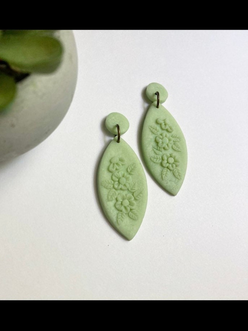 Green milk glass earrings